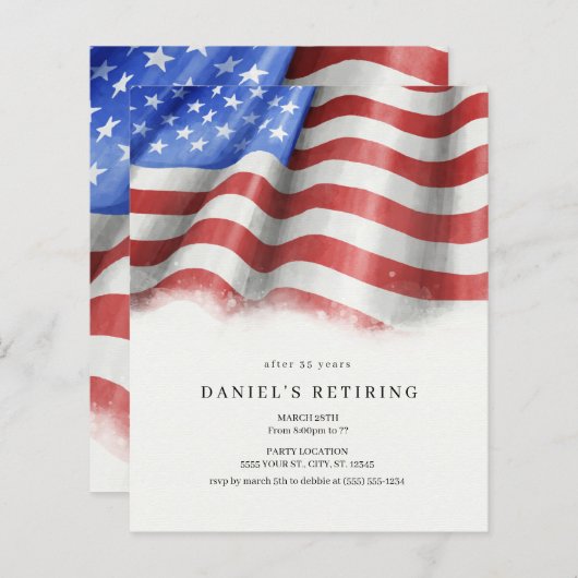 Uitnodigingen van de American Flag Retirement Part (Voorkant / Achterkant)
