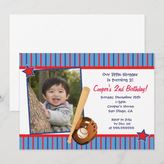 Uitnodigingen van de Baseball Birthday Party (Voorkant / Achterkant)