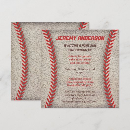 Uitnodigingen van de Baseball Party (Voorkant / Achterkant)