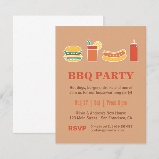 Uitnodigingen van de BBQ Housewarming Party (Voorkant / Achterkant)