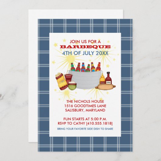 Uitnodigingen van de BBQ-partij van 4 juli (Voorkant / Achterkant)
