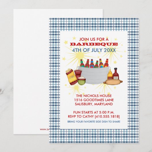 Uitnodigingen van de BBQ-partij van 4 juli (Voorkant / Achterkant)
