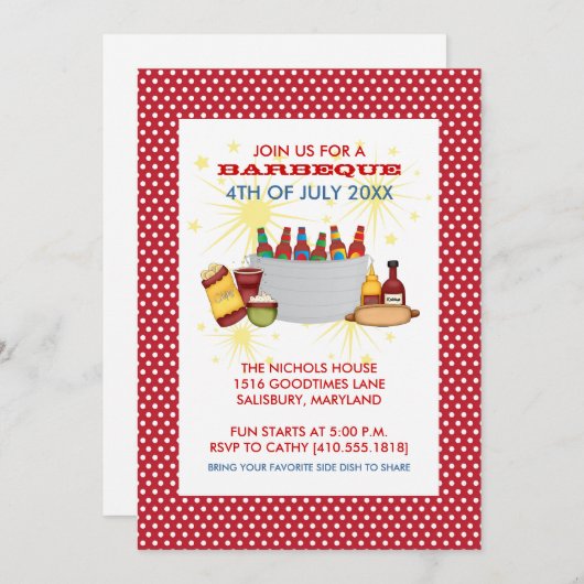 Uitnodigingen van de BBQ-partij van 4 juli (Voorkant / Achterkant)
