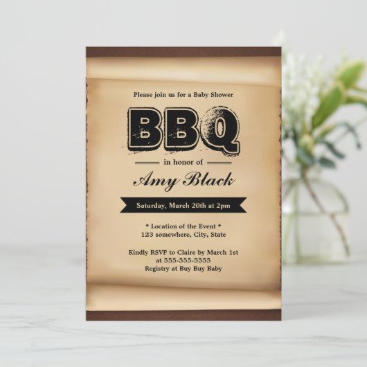Uitnodigingen van de BBQ-partij voor  Baby shower (Staand voorkant)