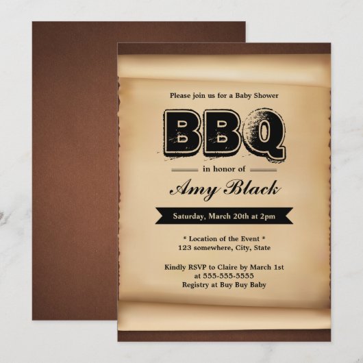 Uitnodigingen van de BBQ-partij voor  Baby shower (Voorkant / Achterkant)