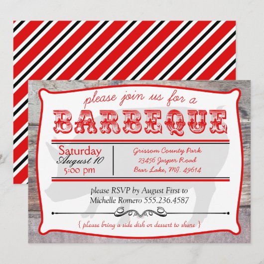 Uitnodigingen van de Big Pig Barbeque Party van BB (Voorkant / Achterkant)