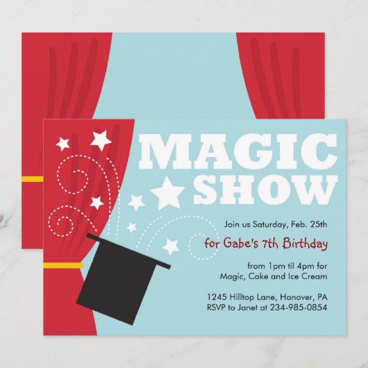 Uitnodigingen van de Birthday-partij van het Magic (Voorkant / Achterkant)
