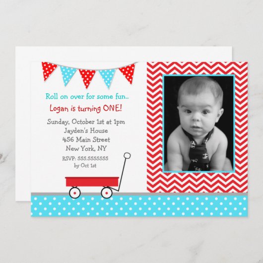 Uitnodigingen van de Birthday Wagon (Voorkant / Achterkant)
