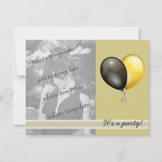 Uitnodigingen van de Black and Gold Balloons Party (Voorkant)