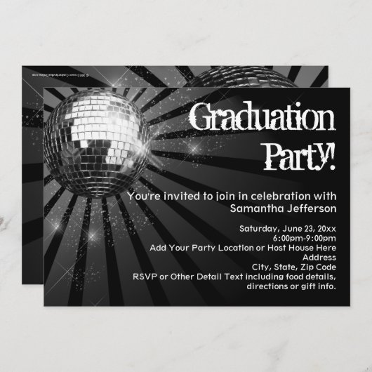 Uitnodigingen van de Black Disco Ball Graduation P (Voorkant / Achterkant)