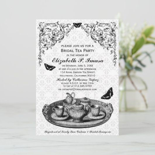 Uitnodigingen van de Black Garden Bridal Tea Party (Staand voorkant)