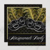 Uitnodigingen van de Black Gold Mask Masquerade Ba (Voorkant / Achterkant)