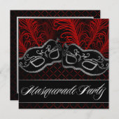 Uitnodigingen van de Black Red Mask Masquerade Bal (Voorkant / Achterkant)