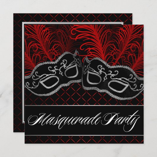 Uitnodigingen van de Black Red Mask Masquerade Bal (Voorkant / Achterkant)