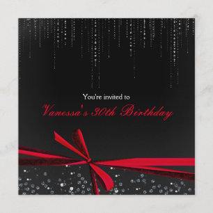 Uitnodigingen van de Black Red Ribbon Bow Rhinesto