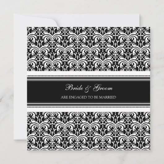 Uitnodigingen van de Black White Damask Engagement (Achterkant)
