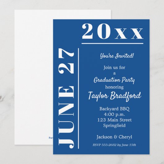 Uitnodigingen van de Blauwe en Witte GraduPartij (Voorkant / Achterkant)