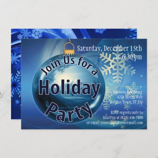 Uitnodigingen van de Blauwe Kerstfeestdag (Voorkant / Achterkant)