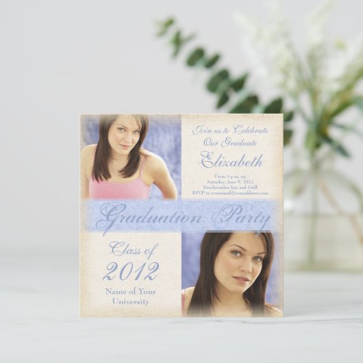 Uitnodigingen van de  Blauwe Meisjes Graduation Pa (Staand voorkant)