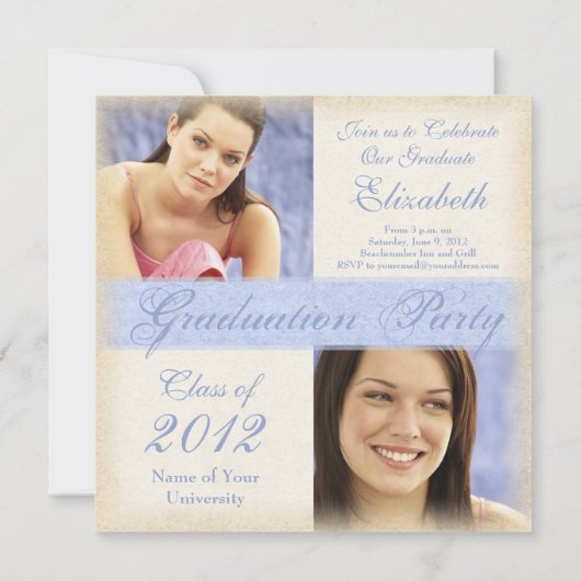 Uitnodigingen van de  Blauwe Meisjes Graduation Pa (Achterkant)