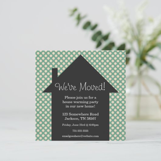 Uitnodigingen van de blauwe Stippen House Warming  (Staand voorkant)