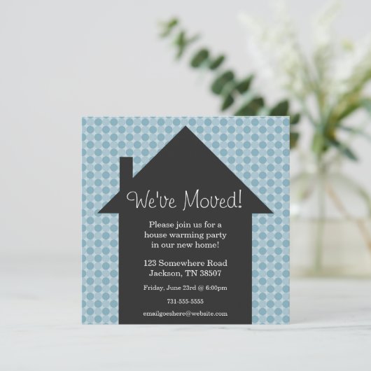 Uitnodigingen van de blauwe Stippen House Warming  (Staand voorkant)