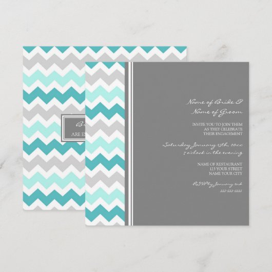 Uitnodigingen van de blauwgroen Gray Chevron Engag (Voorkant / Achterkant)