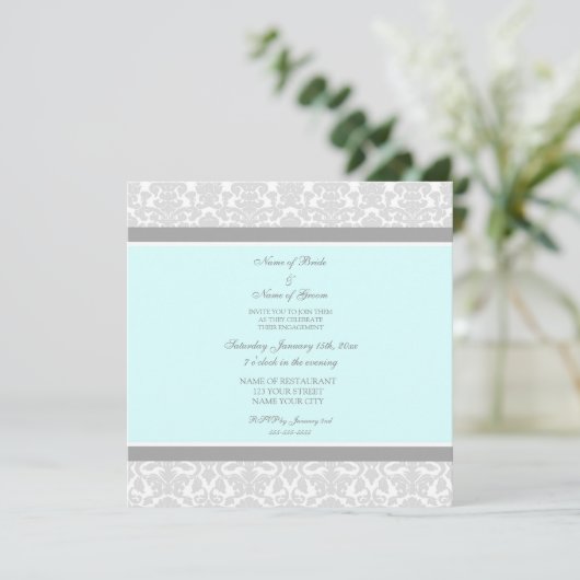 Uitnodigingen van de Blue Grey Damask Engagement P (Staand voorkant)
