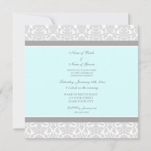 Uitnodigingen van de Blue Grey Damask Engagement P (Voorkant)