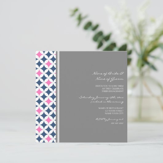 Uitnodigingen van de Blue Hot Pink Pattern Engagem (Staand voorkant)