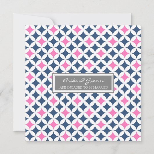 Uitnodigingen van de Blue Hot Pink Pattern Engagem (Achterkant)