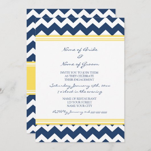 Uitnodigingen van de Blue Lemon Chevron Engagement (Voorkant / Achterkant)