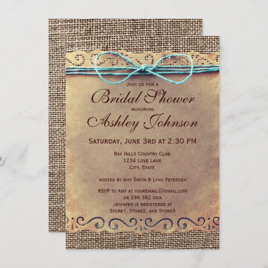 Uitnodigingen van de  Bridal van het Rustic Land (Voorkant / Achterkant)