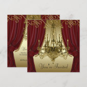 Uitnodigingen van de Burgundy Red Gold Chandelier  (Voorkant / Achterkant)