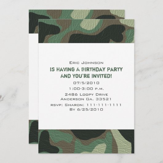 Uitnodigingen van de Camouflage Partij (Voorkant / Achterkant)