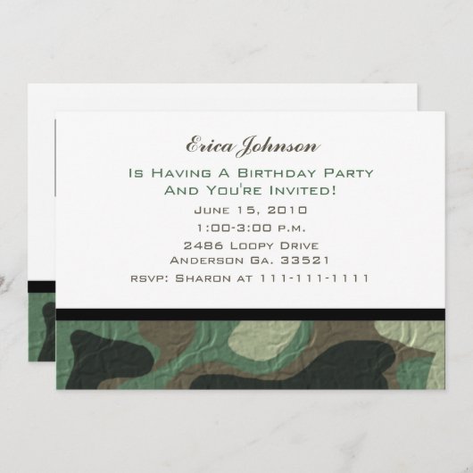 Uitnodigingen van de Camouflage Partij (Voorkant / Achterkant)