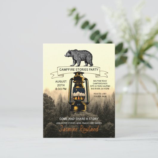 Uitnodigingen van de Campfire Party van het Beer R (Staand voorkant)