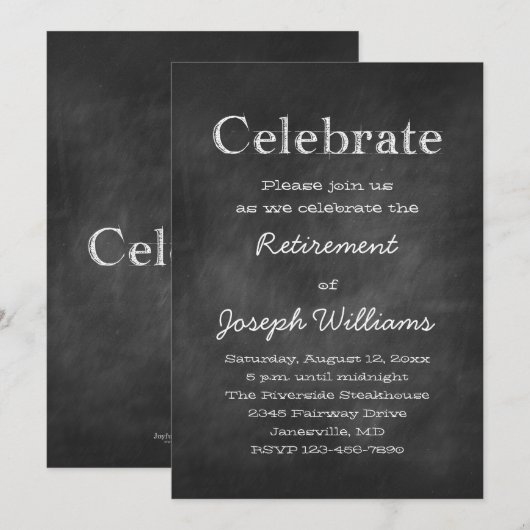 Uitnodigingen van de chalkboard Celebrate Retireme (Voorkant / Achterkant)
