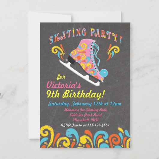 Uitnodigingen van de Chalkboard Groovy Ice Skating (Voorkant)
