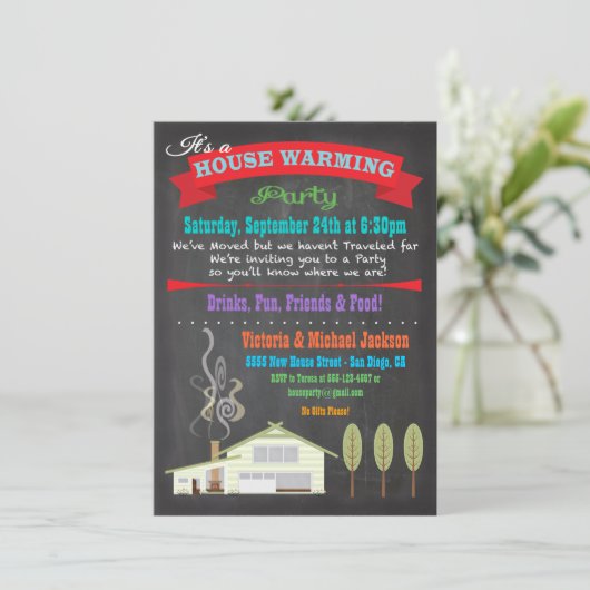 Uitnodigingen van de Chalkboard House Warming Part (Staand voorkant)