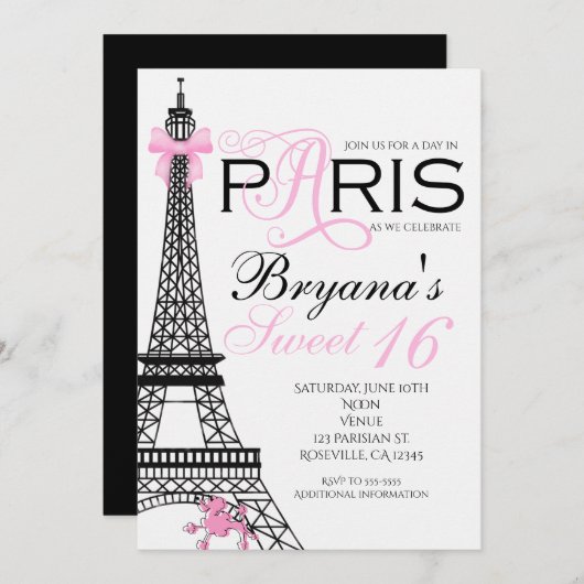 Uitnodigingen van de Chic Elegant Pink & Black Par (Voorkant / Achterkant)