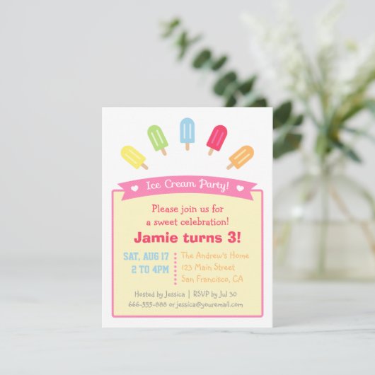 Uitnodigingen van de Colorful Popsicle Summer Part (Staand voorkant)