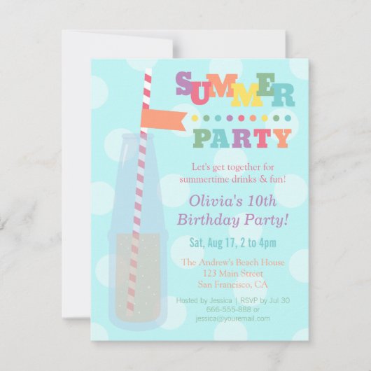 Uitnodigingen van de Colorful Summer Birthday Part (Voorkant)