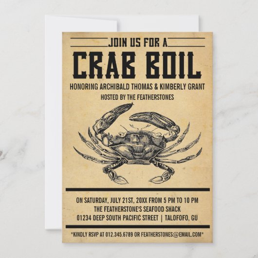 Uitnodigingen van de  Crab Boil Party (Voorkant)
