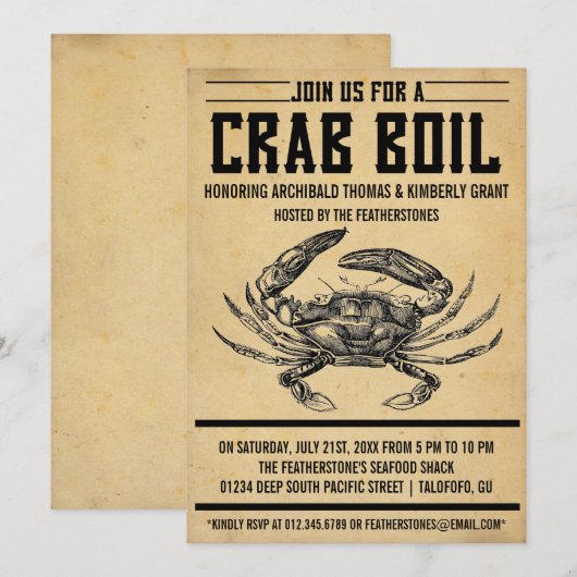 Uitnodigingen van de Crab Boil Party (Voorkant / Achterkant)