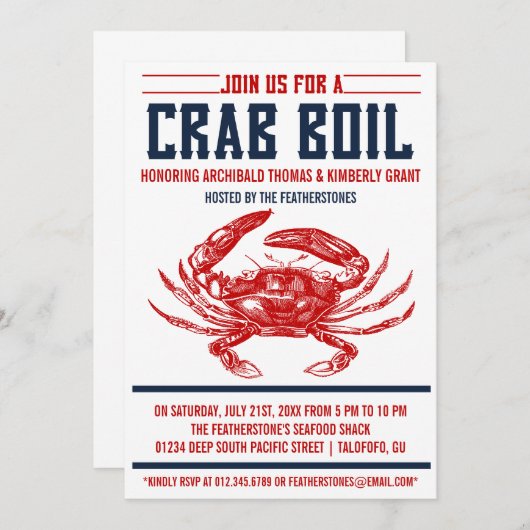 Uitnodigingen van de Crab Boil Party (Voorkant / Achterkant)