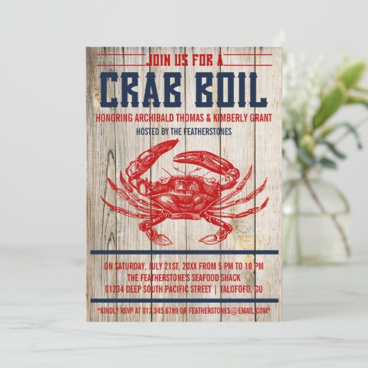 Uitnodigingen van de  Crab Boil Party (Staand voorkant)