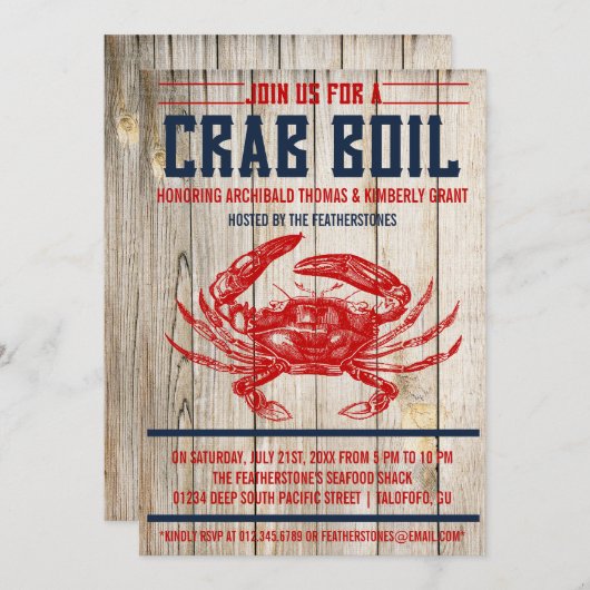 Uitnodigingen van de  Crab Boil Party (Voorkant / Achterkant)