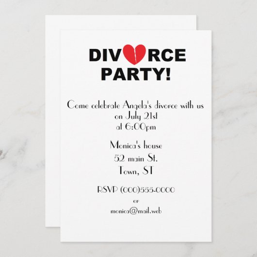 Uitnodigingen van de "Divorce Party" (Voorkant / Achterkant)