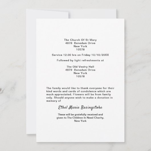 Uitnodigingen van de dodenherdenkingsdienst (Achterkant)